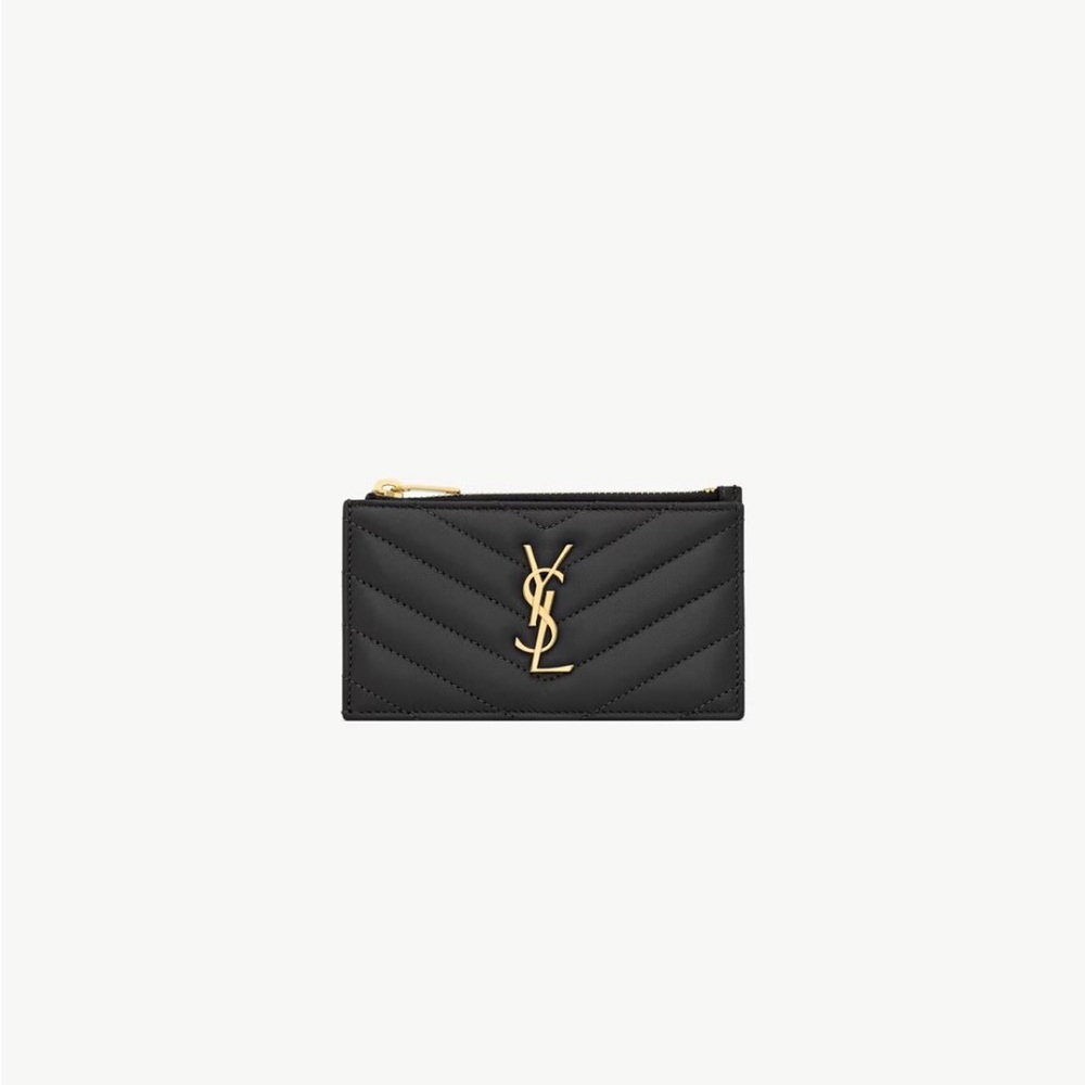 Saint Laurent Black Quilted Credit Card Holder with Gold Logo Lambskin BRAND NEW - Picture 13 of 13